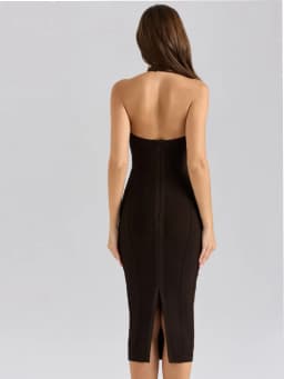 Deep V-neck halter-neck Mid-length Bodycon Bandage Dress Sexy Fashion Women's Summer Celebrity Evening Party Dress Vestidos