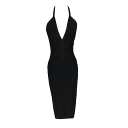 Deep V-neck halter-neck Mid-length Bodycon Bandage Dress Sexy Fashion Women's Summer Celebrity Evening Party Dress Vestidos