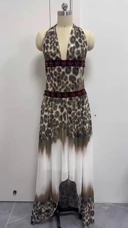CHNMR Elegant Leopard Print Long Dress Women Halter Backless Maxi Dresses 2026 Summer Nightclub Party Female Vestidos for Beach