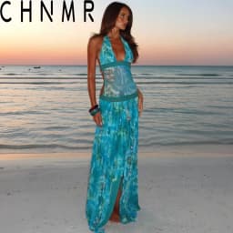CHNMR Elegant Leopard Print Long Dress Women Halter Backless Maxi Dresses 2026 Summer Nightclub Party Female Vestidos for Beach