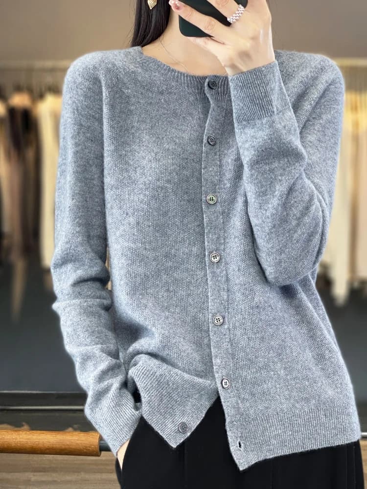 Long Sleeve 100% Merino Wool Sweaters Spring Autumn Women O-Neck Knitwear Tops Clothing Fashion Basic Tops