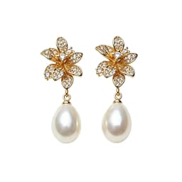 Genuine 925 Silver Earrings with Natural Pearls,White Freshwater Flower Pearl Earrings Drop Mother Wife Birthday Gift Gray Black