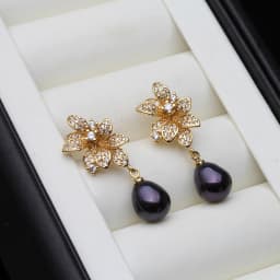 Genuine 925 Silver Earrings with Natural Pearls,White Freshwater Flower Pearl Earrings Drop Mother Wife Birthday Gift Gray Black