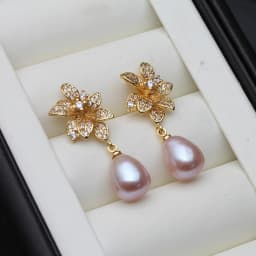 Genuine 925 Silver Earrings with Natural Pearls,White Freshwater Flower Pearl Earrings Drop Mother Wife Birthday Gift Gray Black