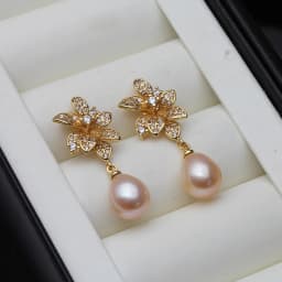 Genuine 925 Silver Earrings with Natural Pearls,White Freshwater Flower Pearl Earrings Drop Mother Wife Birthday Gift Gray Black