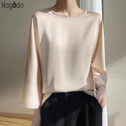 Summer Elegant O-neck Plus Size Silk Satin Blouse Female Shirts Office Ladies Loose Casual Top 3/4 Sleeve Tops for Women T Shirt