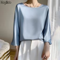 Summer Elegant O-neck Plus Size Silk Satin Blouse Female Shirts Office Ladies Loose Casual Top 3/4 Sleeve Tops for Women T Shirt