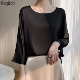 Summer Elegant O-neck Plus Size Silk Satin Blouse Female Shirts Office Ladies Loose Casual Top 3/4 Sleeve Tops for Women T Shirt