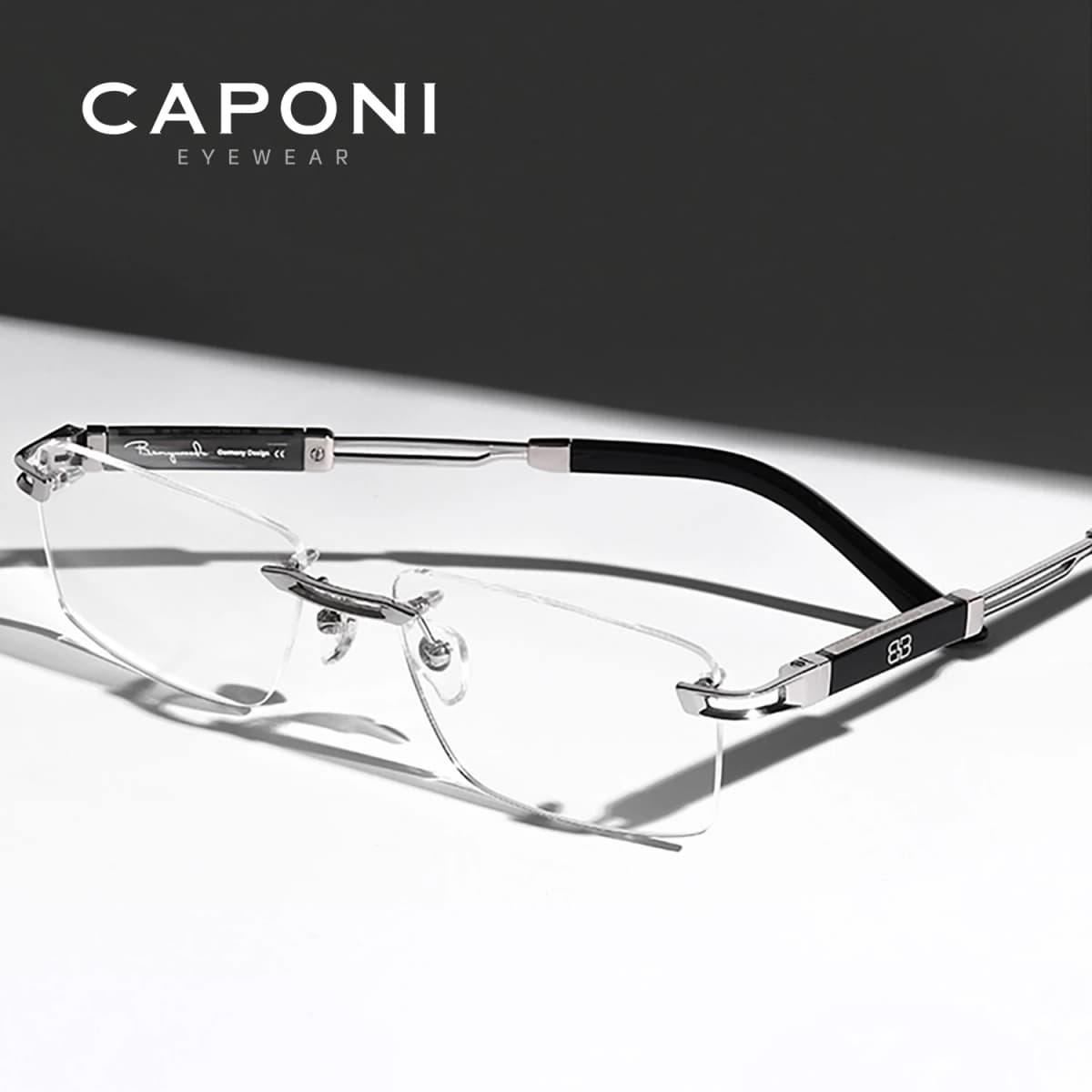 CAPONI Hot Rimless Men's Glasses Frame Luxury Business Pure Titanium Acetate Eyeglasses UV400 Brand Design New Spectacles J23026