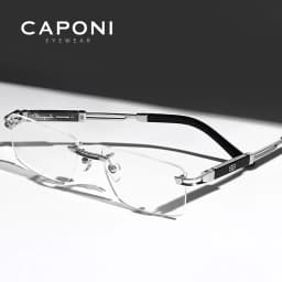 CAPONI Hot Rimless Men's Glasses Frame Luxury Business Pure Titanium Acetate Eyeglasses UV400 Brand Design New Spectacles J23026