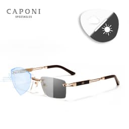 CAPONI Hot Rimless Men's Glasses Frame Luxury Business Pure Titanium Acetate Eyeglasses UV400 Brand Design New Spectacles J23026