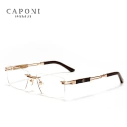 CAPONI Hot Rimless Men's Glasses Frame Luxury Business Pure Titanium Acetate Eyeglasses UV400 Brand Design New Spectacles J23026