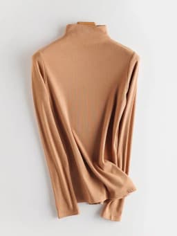 SuyaDream Women Bottoming T Shirt Real Silk Blend Long Sleeves Solid Basic Shirt 2024 Autumn Winter Turtleneck Top