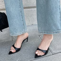 Liyke Summer Fashion Low Thin Heels Women Slippers Gladiator Sandals Cozy Patent Leather Pointed Toe Slip-On Slides Shoes Mules