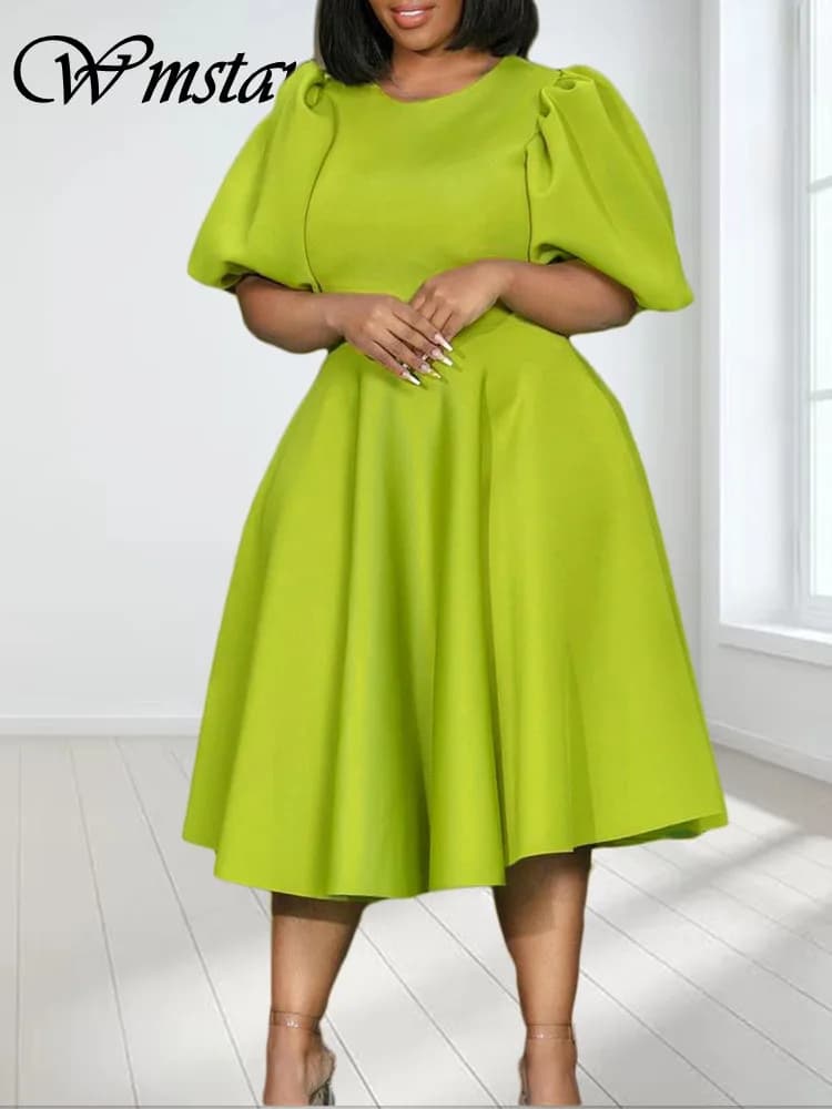 Wmstar Party Dresses for Women Sexy Puff Sleeve Solid Maxi Dress Big Hem Club Outfits New In Summer Wholesale Dropshipping S-3XL