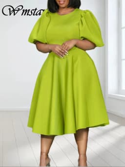 Wmstar Party Dresses for Women Sexy Puff Sleeve Solid Maxi Dress Big Hem Club Outfits New In Summer Wholesale Dropshipping S-3XL