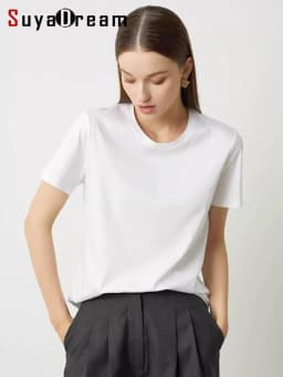 SuyaDream, Women Solid T Shirts, 10% Silk 58% Cotton, V Neck, Short Sleeved Tee, 2025 Summer Candy Colors Basic Cozy Top