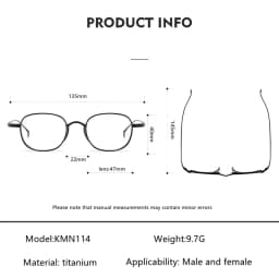 9g Ultra Light Pure Titanium Frame Japanese Vintage Distressed Oval for Male and women design as KameManNen KMN114