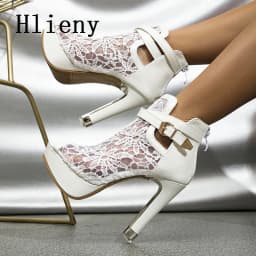 Hlieny Autumn Sexy Mesh Fabric Platform High Heels Boots Sandals Women Peep Toe Nightclub Party Stiletto Female Shoes