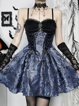 AltGoth Dark Gothic Lolita Dress Women Harajuku Streetwear Aesthetic Fairy Grunge Lace Patchwork Bandage Corset Dress Partywear