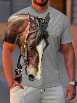 Black White Horse Graphic 3d Full Print T-shirt For Men Fashion Short Sleeve Crew Neck Tshirt Casual Summer Oversized Unisex Top
