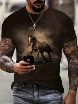 Black White Horse Graphic 3d Full Print T-shirt For Men Fashion Short Sleeve Crew Neck Tshirt Casual Summer Oversized Unisex Top
