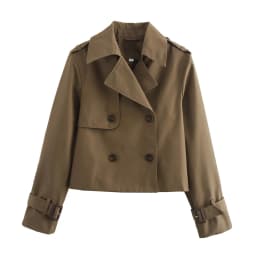 YENKYE New Autumn Women Solid Cropped Trench Coat Vintage Double Breasted Long Sleeve Short Jacket Lapel Collar Windbreaker