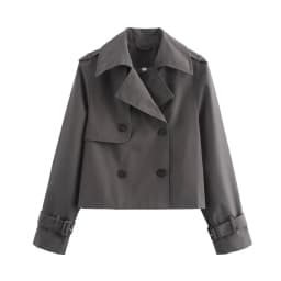 YENKYE New Autumn Women Solid Cropped Trench Coat Vintage Double Breasted Long Sleeve Short Jacket Lapel Collar Windbreaker