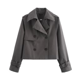 YENKYE New Autumn Women Solid Cropped Trench Coat Vintage Double Breasted Long Sleeve Short Jacket Lapel Collar Windbreaker