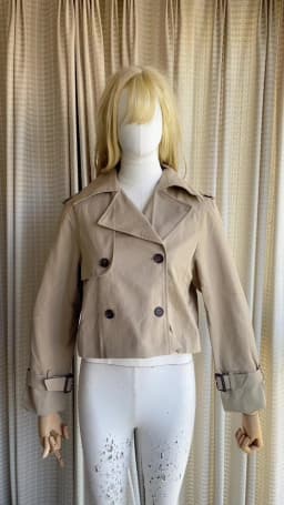 YENKYE New Autumn Women Solid Cropped Trench Coat Vintage Double Breasted Long Sleeve Short Jacket Lapel Collar Windbreaker