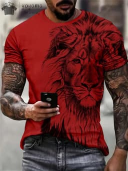 Summer Lion Print Men's Clothes T-shirt Male Short Sleeve Tee Men Lion Print Clothes Men Designer Clothes Men Oversized T-shirt