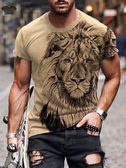 Summer Lion Print Men's Clothes T-shirt Male Short Sleeve Tee Men Lion Print Clothes Men Designer Clothes Men Oversized T-shirt