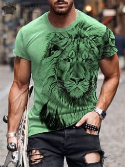 Summer Lion Print Men's Clothes T-shirt Male Short Sleeve Tee Men Lion Print Clothes Men Designer Clothes Men Oversized T-shirt