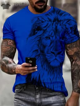 Summer Lion Print Men's Clothes T-shirt Male Short Sleeve Tee Men Lion Print Clothes Men Designer Clothes Men Oversized T-shirt