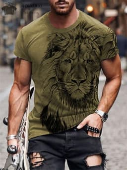 Summer Lion Print Men's Clothes T-shirt Male Short Sleeve Tee Men Lion Print Clothes Men Designer Clothes Men Oversized T-shirt