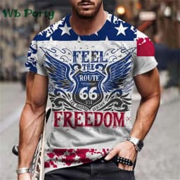 Vintage Men's T-shirt Route 66 Biker Print T-shirts for Man Gym Clothing Short Sleeve Tee Men T-shirts Mens Clothing O-Neck Tops