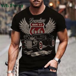 Vintage Men's T-shirt Route 66 Biker Print T-shirts for Man Gym Clothing Short Sleeve Tee Men T-shirts Mens Clothing O-Neck Tops