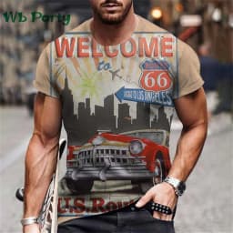 Vintage Men's T-shirt Route 66 Biker Print T-shirts for Man Gym Clothing Short Sleeve Tee Men T-shirts Mens Clothing O-Neck Tops