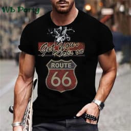 Vintage Men's T-shirt Route 66 Biker Print T-shirts for Man Gym Clothing Short Sleeve Tee Men T-shirts Mens Clothing O-Neck Tops