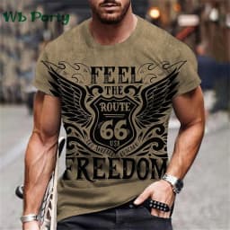 Vintage Men's T-shirt Route 66 Biker Print T-shirts for Man Gym Clothing Short Sleeve Tee Men T-shirts Mens Clothing O-Neck Tops