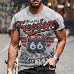 Vintage Men's T-shirt Route 66 Biker Print T-shirts for Man Gym Clothing Short Sleeve Tee Men T-shirts Mens Clothing O-Neck Tops