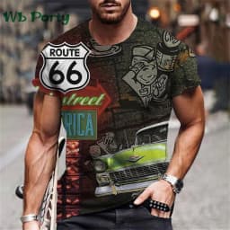 Vintage Men's T-shirt Route 66 Biker Print T-shirts for Man Gym Clothing Short Sleeve Tee Men T-shirts Mens Clothing O-Neck Tops