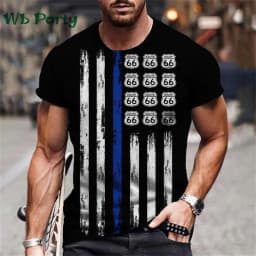 Vintage Men's T-shirt Route 66 Biker Print T-shirts for Man Gym Clothing Short Sleeve Tee Men T-shirts Mens Clothing O-Neck Tops