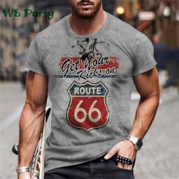 Vintage Men's T-shirt Route 66 Biker Print T-shirts for Man Gym Clothing Short Sleeve Tee Men T-shirts Mens Clothing O-Neck Tops