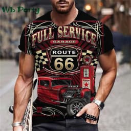 Vintage Men's T-shirt Route 66 Biker Print T-shirts for Man Gym Clothing Short Sleeve Tee Men T-shirts Mens Clothing O-Neck Tops
