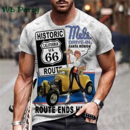 Vintage Men's T-shirt Route 66 Biker Print T-shirts for Man Gym Clothing Short Sleeve Tee Men T-shirts Mens Clothing O-Neck Tops