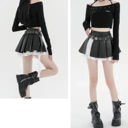 Women's Black Gothic Spliced Lace Edge A-line Mini Skirt Y2K Harajuku 2000s Style Academy Retro Cute Short Skirt Clothing 2024