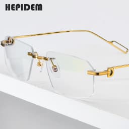 HEPIDEM Alloy Glasses Frame Men Luxury Famous Brand Design Retro Vintage Square Eyeglasses Rimless Spectacles Frameless Eyewear