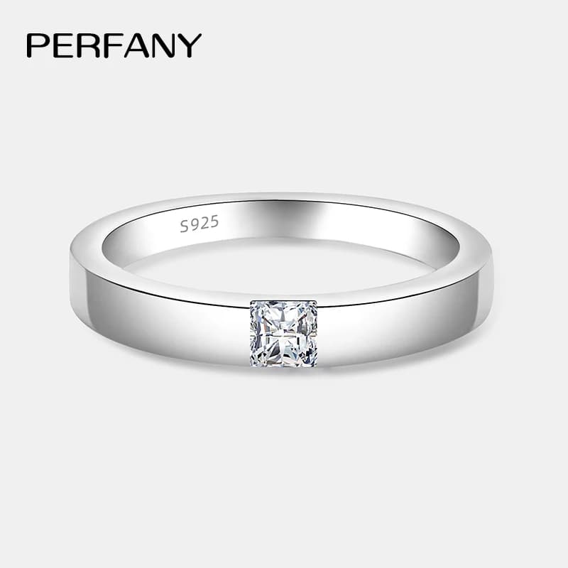 PERFANY 0.3CT Princess Square Cut Moissanite Ring for Men and Women S925 Pure Silver Laboratory Diamond Couple Wedding Jewelry