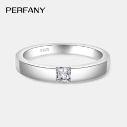 PERFANY 0.3CT Princess Square Cut Moissanite Ring for Men and Women S925 Pure Silver Laboratory Diamond Couple Wedding Jewelry